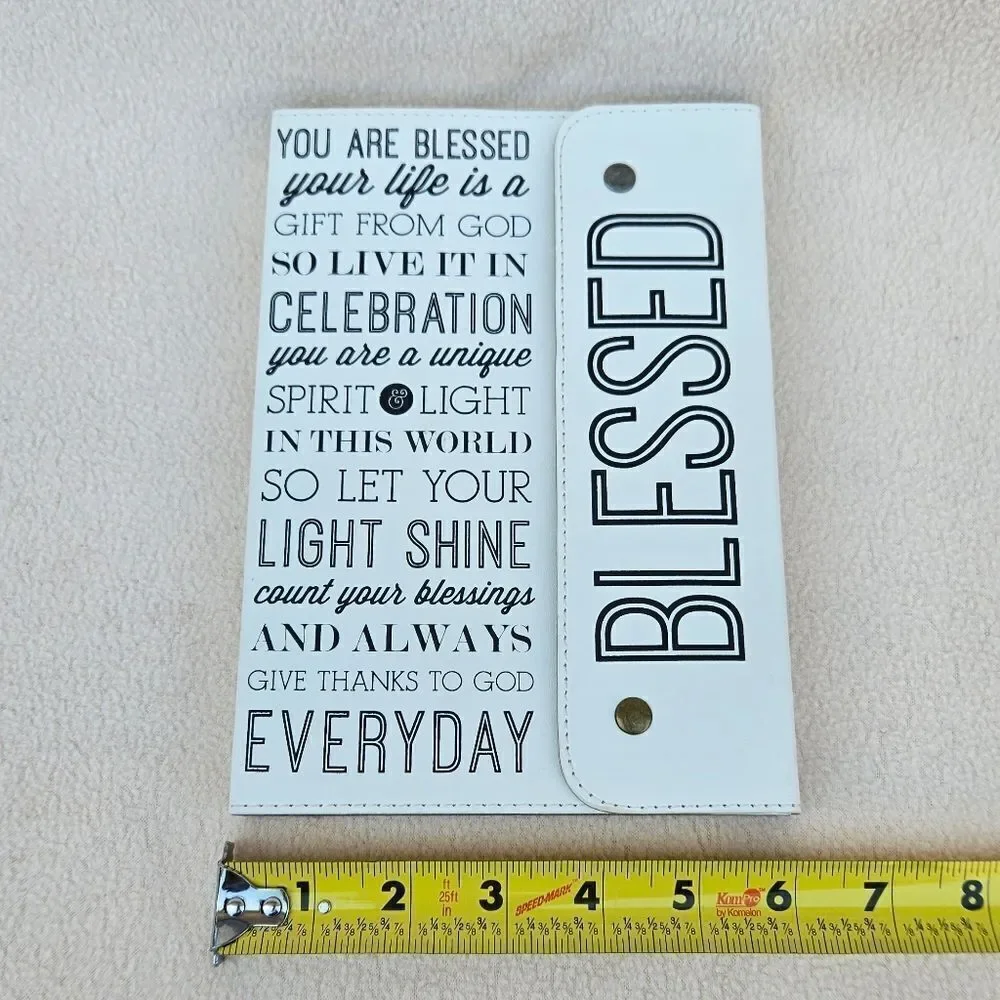 Blessed White and Black Snap Front Faux Leather Notebook